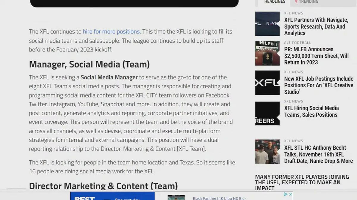 'Video thumbnail for New XFL Job Postings Include Positions For An ‘XFL Creative Studio’'